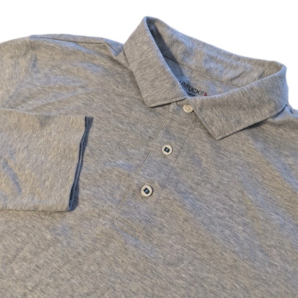 UNTUCKit Damaschino Wrinkle Free Gray Long Sleeve Polo Shirt‎ 100% Cotton Size L